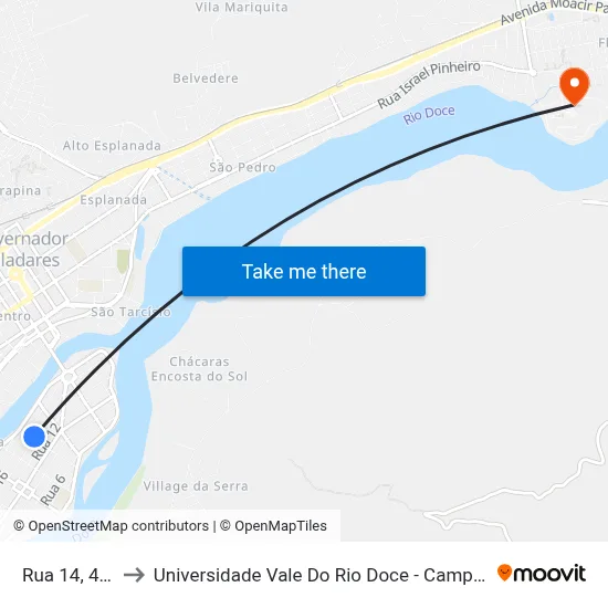 Rua 14, 410 to Universidade Vale Do Rio Doce - Campus II map