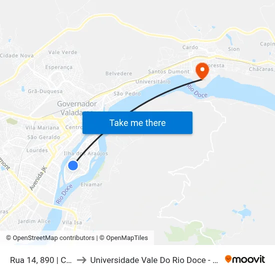 Rua 14, 890 | Creche to Universidade Vale Do Rio Doce - Campus II map