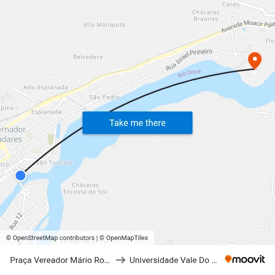 Praça Vereador Mário Rocha | Mirante Ibituruna to Universidade Vale Do Rio Doce - Campus II map