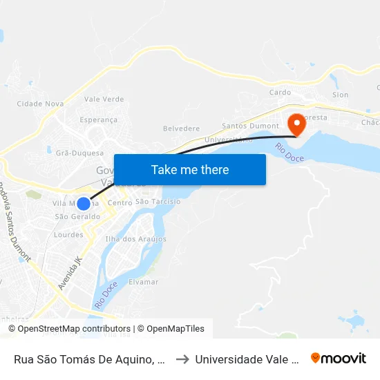 Rua São Tomás De Aquino, 347 | Ponto Final Da Vila Mariana to Universidade Vale Do Rio Doce - Campus II map