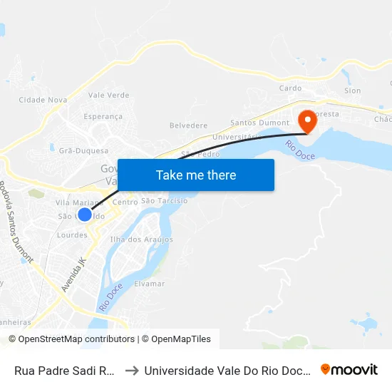 Rua Padre Sadi Rabelo, 93 to Universidade Vale Do Rio Doce - Campus II map