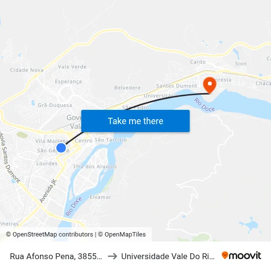 Rua Afonso Pena, 3855 | Tollomeli Festas to Universidade Vale Do Rio Doce - Campus II map