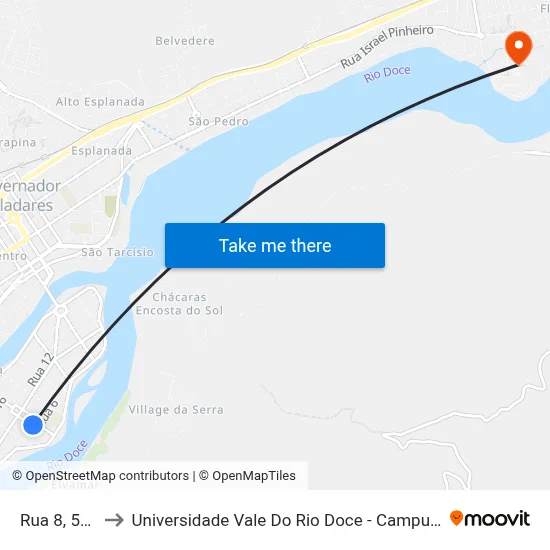 Rua 8, 525 to Universidade Vale Do Rio Doce - Campus II map