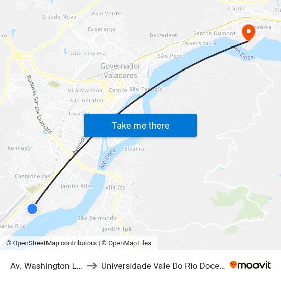 Av. Washington Luís, 705 to Universidade Vale Do Rio Doce - Campus II map