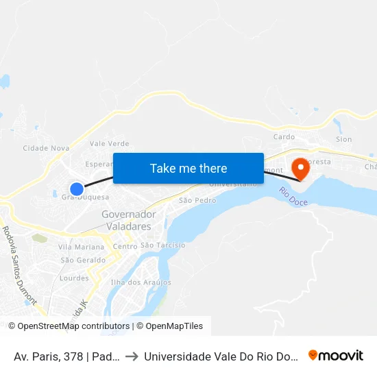 Av. Paris, 378 | Padaria Paris to Universidade Vale Do Rio Doce - Campus II map