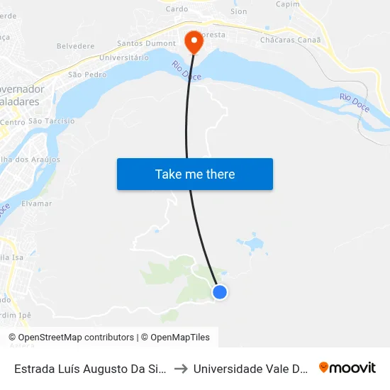 Estrada Luís Augusto Da Silva, Km 6 Oeste | Hotel Grão to Universidade Vale Do Rio Doce - Campus II map