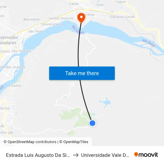 Estrada Luís Augusto Da Silva, Km 6 Leste | Hotel Grão to Universidade Vale Do Rio Doce - Campus II map
