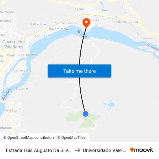 Estrada Luís Augusto Da Silva, Km 7,1 Leste | Pousada Da Serra to Universidade Vale Do Rio Doce - Campus II map