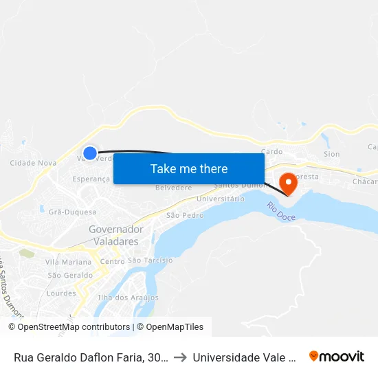 Rua Geraldo Daflon Faria, 309 | Ponto Final Do Grã-Duquesa to Universidade Vale Do Rio Doce - Campus II map