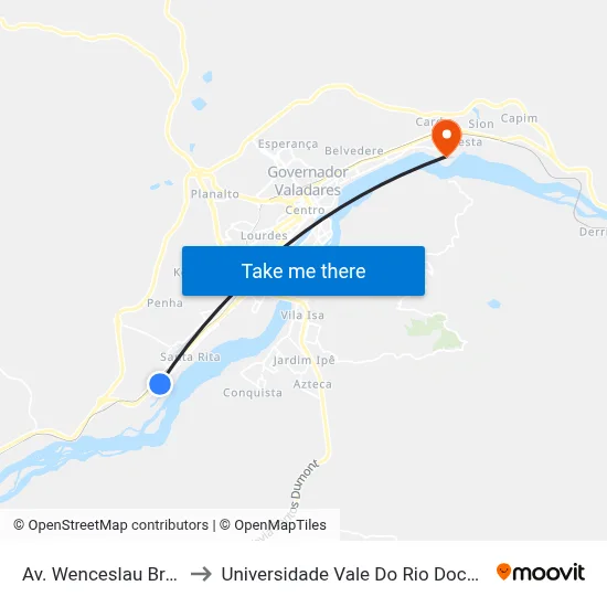 Av. Wenceslau Braz, 3000 to Universidade Vale Do Rio Doce - Campus II map