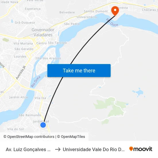 Av. Luiz Gonçalves Lessa, 1151 to Universidade Vale Do Rio Doce - Campus II map