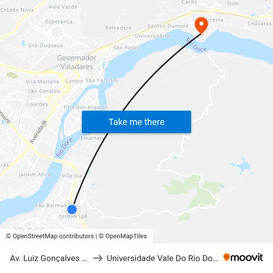 Av. Luiz Gonçalves Lessa, 550 to Universidade Vale Do Rio Doce - Campus II map