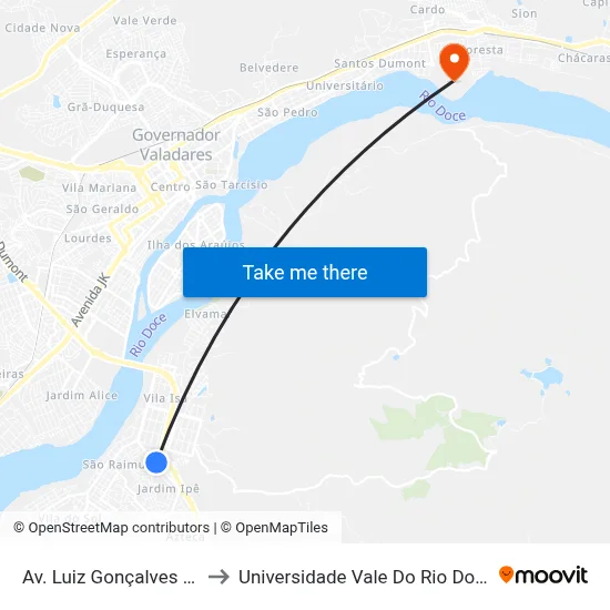 Av. Luiz Gonçalves Lessa, 295 to Universidade Vale Do Rio Doce - Campus II map