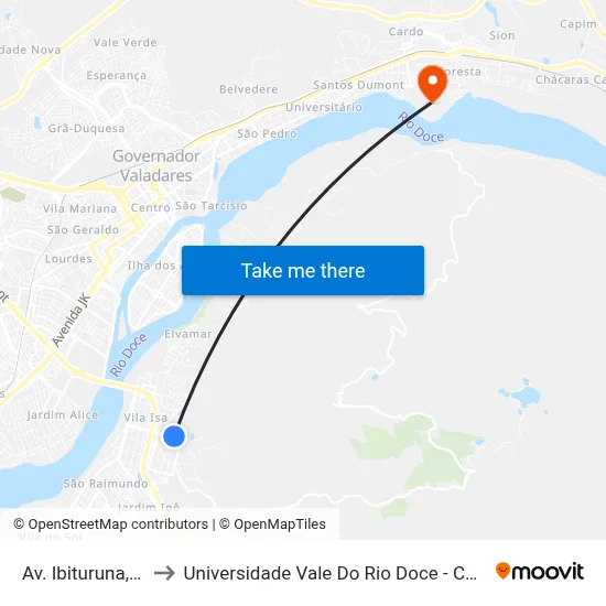 Av. Ibituruna, 735 to Universidade Vale Do Rio Doce - Campus II map