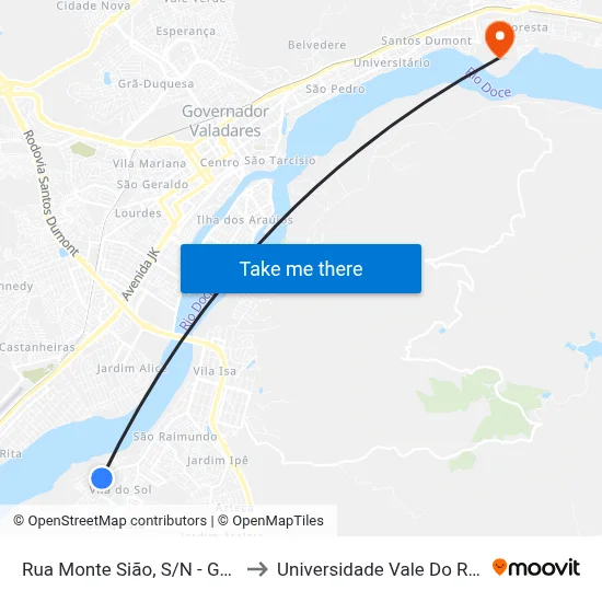 Rua Monte Sião, S/N - Governador Valadares to Universidade Vale Do Rio Doce - Campus II map