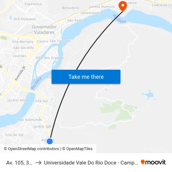 Av. 105, 360 to Universidade Vale Do Rio Doce - Campus II map