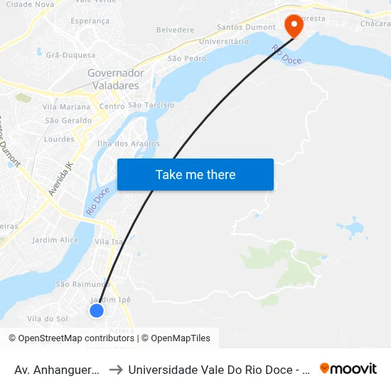 Av. Anhanguera, 245 to Universidade Vale Do Rio Doce - Campus II map