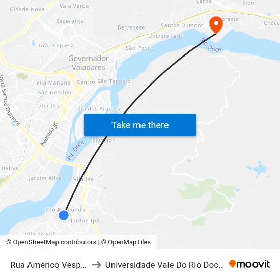 Rua Américo Vespúcio, 484 to Universidade Vale Do Rio Doce - Campus II map