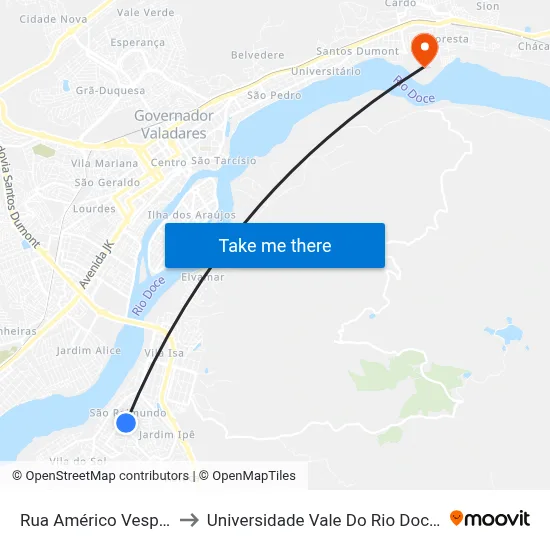 Rua Américo Vespúcio, 505 to Universidade Vale Do Rio Doce - Campus II map