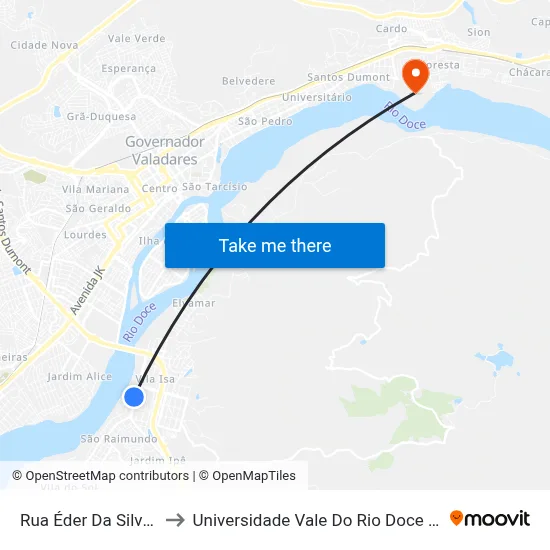 Rua Éder Da Silveira, 70 to Universidade Vale Do Rio Doce - Campus II map