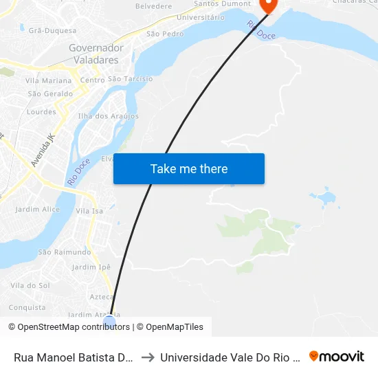 Rua Manoel Batista Dos Santos, 152 to Universidade Vale Do Rio Doce - Campus II map