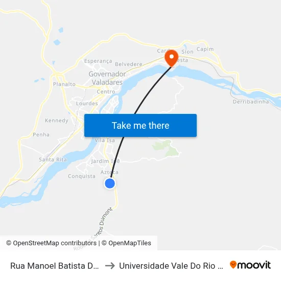 Rua Manoel Batista Dos Santos, 347 to Universidade Vale Do Rio Doce - Campus II map