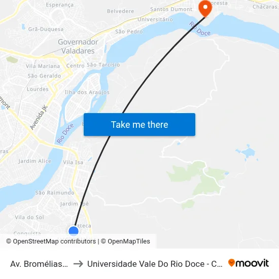 Av. Bromélias, 649 to Universidade Vale Do Rio Doce - Campus II map