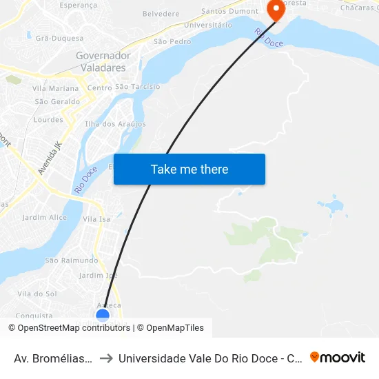 Av. Bromélias, 457 to Universidade Vale Do Rio Doce - Campus II map