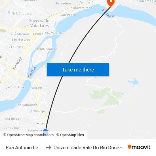 Rua Antônio Leão, 122 to Universidade Vale Do Rio Doce - Campus II map