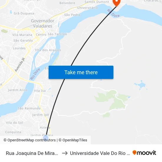 Rua Joaquina De Miranda Pontes, 420 to Universidade Vale Do Rio Doce - Campus II map
