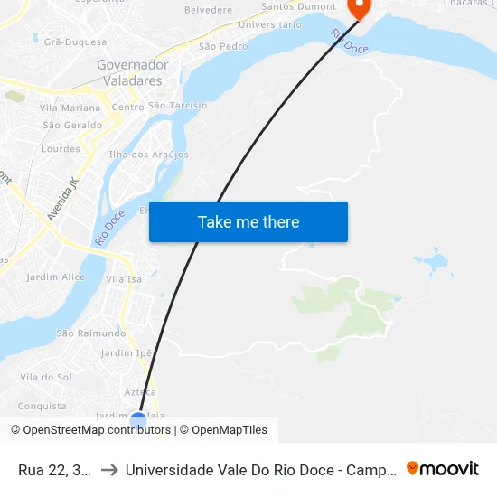 Rua 22, 320 to Universidade Vale Do Rio Doce - Campus II map
