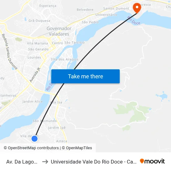 Av. Da Lagoa, 55 to Universidade Vale Do Rio Doce - Campus II map