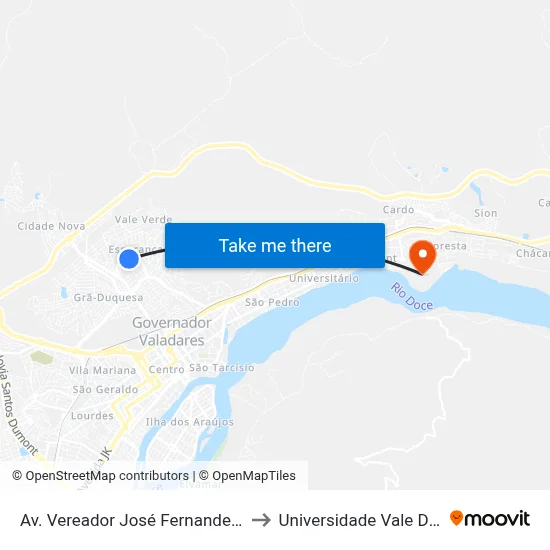 Av. Vereador José Fernandes, 923 | Residencial Esperança to Universidade Vale Do Rio Doce - Campus II map