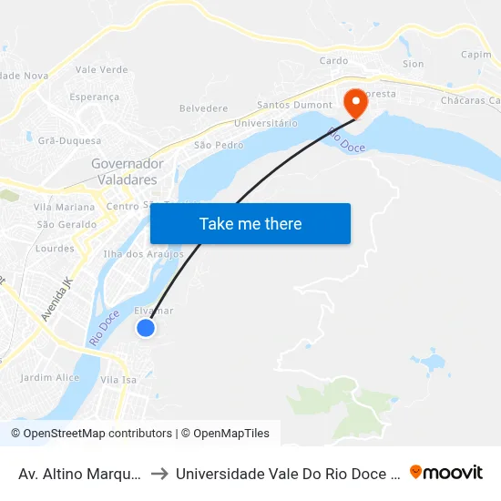 Av. Altino Marques, 425 to Universidade Vale Do Rio Doce - Campus II map