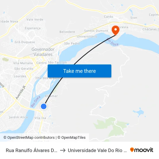 Rua Ranulfo Álvares De Almeida, 150 to Universidade Vale Do Rio Doce - Campus II map