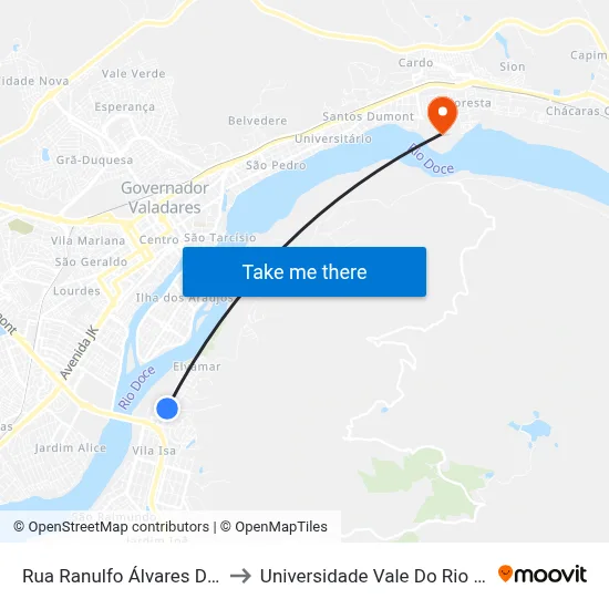 Rua Ranulfo Álvares De Almeida, 195 to Universidade Vale Do Rio Doce - Campus II map