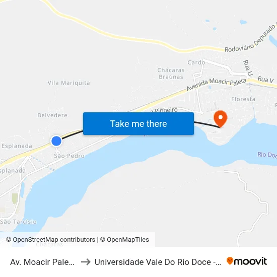 Av. Moacir Paleta, 791 to Universidade Vale Do Rio Doce - Campus II map