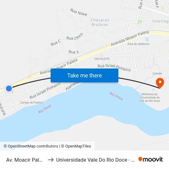 Av. Moacir Paleta, 17 to Universidade Vale Do Rio Doce - Campus II map
