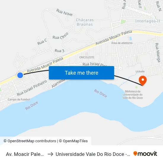 Av. Moacir Paleta, 336 to Universidade Vale Do Rio Doce - Campus II map