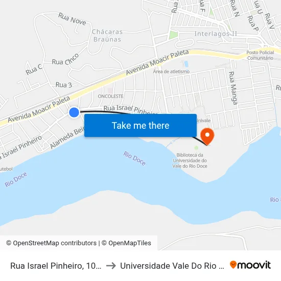 Rua Israel Pinheiro, 1070 | Açucareira to Universidade Vale Do Rio Doce - Campus II map