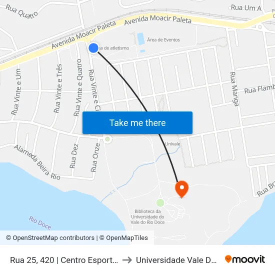 Rua 25, 420 | Centro Esportivo Universitário Da Univale to Universidade Vale Do Rio Doce - Campus II map