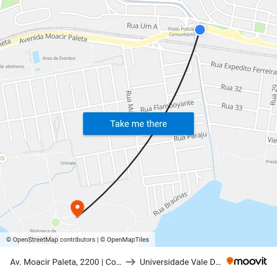 Av. Moacir Paleta, 2200 | Coelho Materiais De Construção to Universidade Vale Do Rio Doce - Campus II map