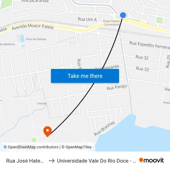 Rua José Hatem, 455 to Universidade Vale Do Rio Doce - Campus II map