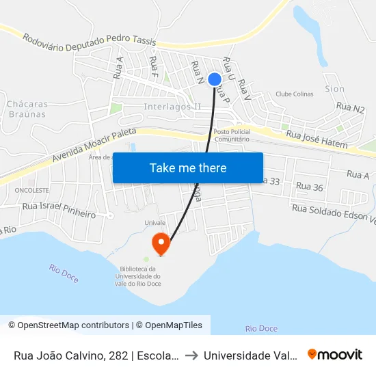 Rua João Calvino, 282 | Escola Estadual Dr. Antônio Ferreira Lisboa Dias to Universidade Vale Do Rio Doce - Campus II map