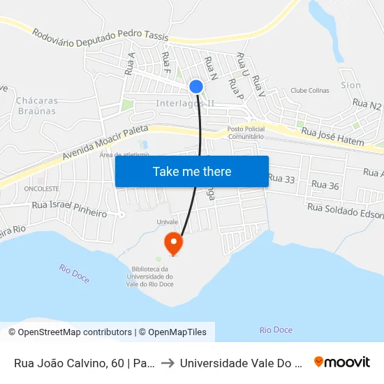 Rua João Calvino, 60 | Panificadora Pão Nosso to Universidade Vale Do Rio Doce - Campus II map