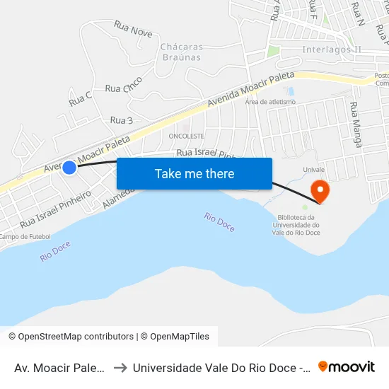 Av. Moacir Paleta, 106 to Universidade Vale Do Rio Doce - Campus II map