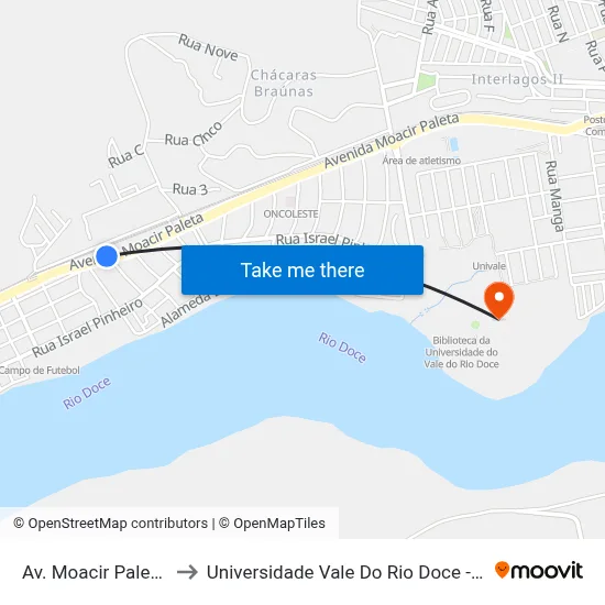 Av. Moacir Paleta, 105 to Universidade Vale Do Rio Doce - Campus II map
