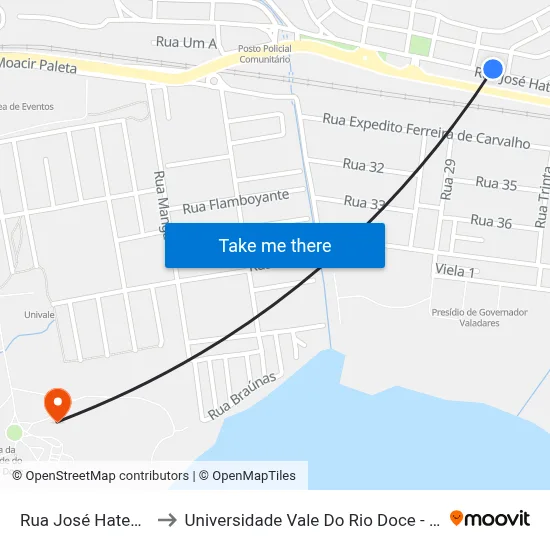 Rua José Hatem, 895 to Universidade Vale Do Rio Doce - Campus II map