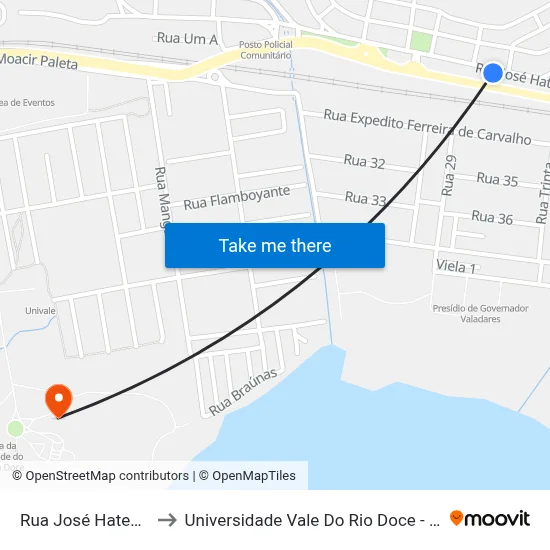Rua José Hatem, 894 to Universidade Vale Do Rio Doce - Campus II map