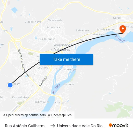 Rua Antônio Guilherme Sobrinho, 382 to Universidade Vale Do Rio Doce - Campus II map